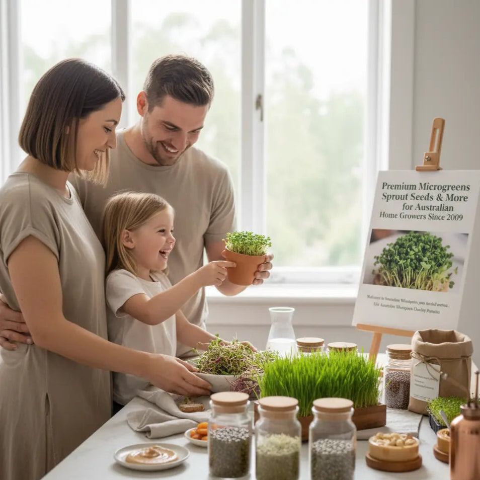Australian Family growing sprouts and microgreens at home in th