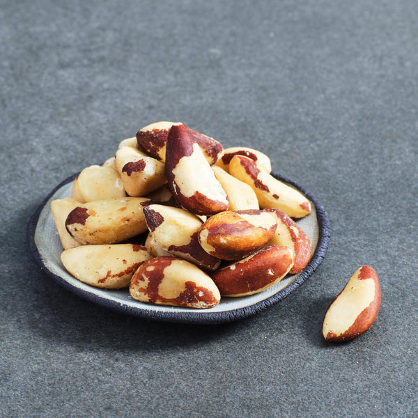 Organic raw brazil nuts in a bowl